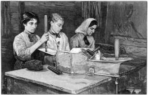 Füllen von Patronen mit Dynamitpulver in Isleten, bei Flüelen, Schweiz, 1893