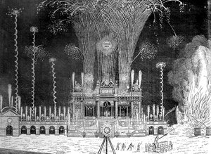 Feuerwerk im Green Park, St. James, 27. April 1749