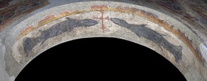 Fische flankieren ein Kreuz aus Santa Maria de Taüll von Unbekannt