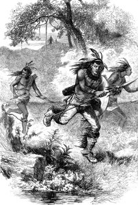 Flucht der Ureinwohner nach einem Massaker an Siedlern, 17. Jahrhundert, ca. 1880 von Unbekannt