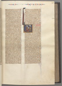 Fol. 36r, Levitikus, historisierte Initiale V, Moses opfert ein Lamm auf einem Altar, ca. 1275 von Unbekannt