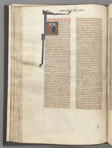 Fol. 62v, Deuteronomium, historisierte Initiale H, Moses mit Hörnern und Schriftrolle predigend..., um 1275-1300 von Unbekannt