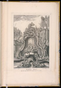 Brunnen mit Kartusche und Gebäuden