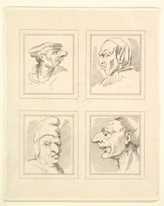 Vier Köpfe aus Karikaturen von Leonardo da Vinci, nach Zeichnungen von Wenzel Hollar, 1786