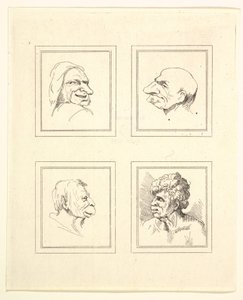 Vier Köpfe aus Characaturas von Leonardo da Vinci, nach Zeichnungen von Wincelslaus Hollar