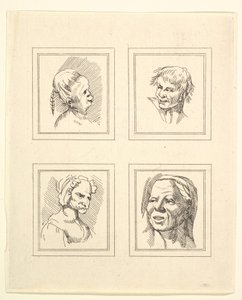 Vier Köpfe aus Karikaturen von Leonardo da Vinci, nach Zeichnungen von Wincelslaus Hollar von Unbekannt