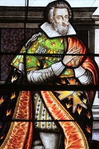 François de la Grange. Detail des Glasfensters der Himmelfahrt der Jungfrau, Bourges, Frankreich