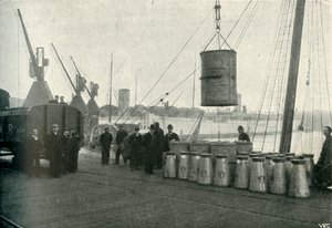 Französische Milch wird in Southampton angelandet, 1902