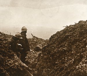 Französische Soldaten in den Schützengräben, um 1914-1918