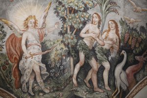 Fresko in der Maglie Kirche: Adam und Eva aus dem Himmel vertrieben, Maglie, Italien von Unbekannt