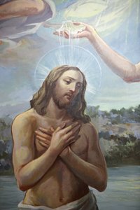 Fresko in der Kirche von Zollino: Christi Taufe, Zollino, Italien