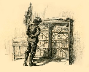 Blick auf die Einbände durch die Gittertüren des Schranks, 1907 von Unbekannt