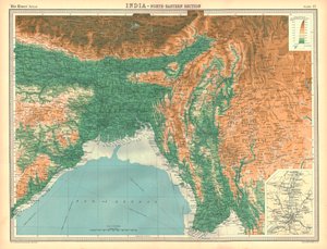 Geografische Karte des nordöstlichen Teils von Indien, frühes 20. Jahrhundert von Unbekannt