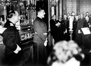 Deutscher Botschafter im Vichy-Frankreich, Otto Abetz, bei einer Pressekonferenz, 15. Dezember 1940 von Unbekannt