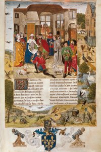 Deutscher Kaiser Friedrich II. von Hohenstaufen, umgeben von Falknern, Miniatur