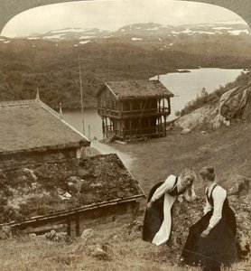 Klatsch in einem Gasthaus am Wegesrand in Botten, mit Blick auf den Voxli-See - Blick auf die Haukeli-Berge, Norwegen von Unbekannt
