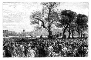 Große Demonstration am Reformers Tree im Hyde Park, London, Mitte des 19. Jahrhunderts