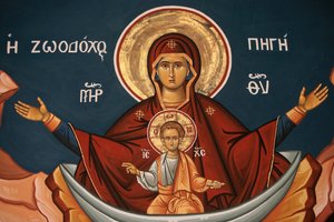 Griechisch-orthodoxe Ikone, die Maria als Quelle des Lebens darstellt, Thessaloniki, Griechenland
