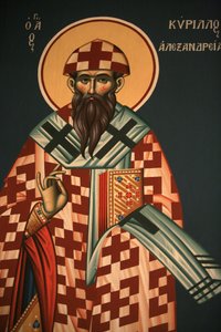 Griechisch-orthodoxe Ikone, die den Heiligen Kyrill von Alexandria darstellt, Thessaloniki, Griechenland