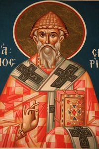Griechisch-orthodoxe Ikone, die den Heiligen Spiridon darstellt, Thessaloniki, Griechenland