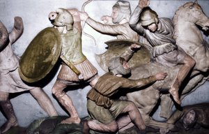 Griechen kämpfen gegen Perser, der Alexander-Sarkophag, Sidon, 4. Jahrhundert v. Chr., 20. Jahrhundert von Unbekannt
