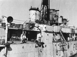 HMS Amethyst nach der Aktion am Jangtse-Fluss, 20. April 1949