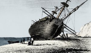 HMS Beagle an Land, Rio Santa Cruz, Patagonien, Südamerika