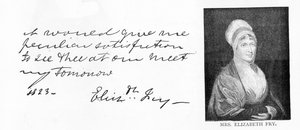 Handschrift und Unterschrift von Elizabeth Fry