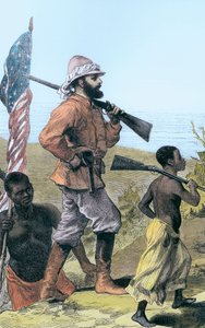 Henry Morton Stanley nähert sich dem Tanganjikasee, Afrika, 19. Jahrhundert von Unbekannt