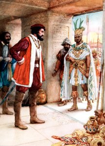 Hernan Cortes trifft den Aztekenkaiser Montezuma, 1519