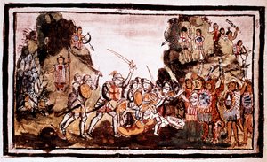 Hernando Cortes Cortez 1485-1547, spanischer Konquistador, Angriff auf Eingeborene in Mexiko