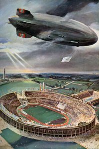 Hindenburg-Zeppelin über dem Olympiastadion, Berlin, 1936