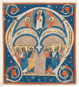 Historiierte Initiale A aus einem Responsorial: Christus in Majestät mit Heiligen, um 1280-1300 von Unbekannt