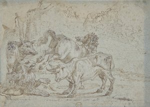 Pferd, Stier, Löwe und Eber, 17. Jahrhundert von Unbekannt
