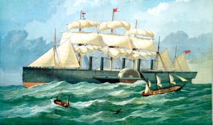 IK Brunels Dampfschiff Great Eastern zeigt Gehäuse für Schaufelrad und Segel, 1857