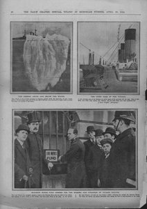 Eisberg, Oberdeck der Titanic, und Mansion House Fund, 20. April 1912