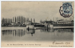 Ile de France, Val de Marne, Creteil: Ansicht des alten Damms an der Marne - Postkarte datiert 1904 von Unbekannt