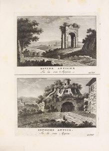 Illustration aus dem Buch Vedute antiche e moderne le più interessanti della città di Roma von unbekanntem Autor, veröffentlicht von Presso Venanzio Monaldini, Stefano Piale in Piazza di Spagna (Italien, ca. 1820)