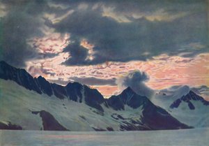 Im Kielwasser der Morgendämmerung: Grüne Nebel auf Alpenberg und Tal, ca. 1935 von Unbekannt