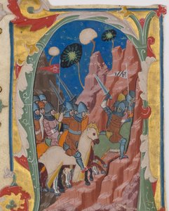 Initiale A mit der Schlacht der Makkabäer, ca. 1360-70 von Unbekannt
