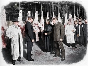 Fleischinspektion auf dem Smithfield Market, City of London, um 1903