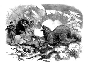 Jack Curlings knappe Flucht vor einem wilden Bären, 1855 von Unbekannt