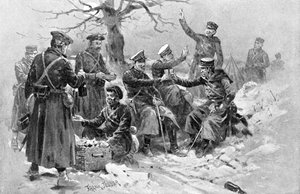 Japanische und russische Soldaten fraternalisieren, Russisch-Japanischer Krieg, 1904-1905