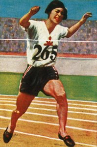 Japanische Athletin Kinue Hitomi gewinnt Silbermedaille im 800-Meter-Lauf der Frauen, 1928