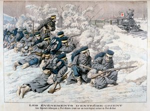Japanischer Angriff auf einen Lazarettzug in der Nähe von Port Arthur, Mandschurei, Russisch-Japanischer Krieg, 1904 von Unbekannt