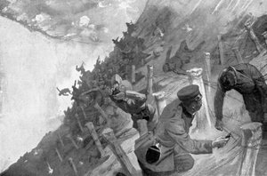 Japanische Truppen massakriert beim Überqueren russischer Stacheldrahtzäune, Russisch-Japanischer Krieg, 1904-5 von Unbekannt