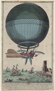 Jean Pierre Blanchard und John Jefferies kommen nach der Überquerung des Ärmelkanals in einem Heißluftballon in Calais an, 1785 von Unbekannt