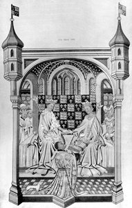 John Talbot, Earl of Shrewsbury, überreicht Margaret von Anjou ein Buch, ca. 1445, 1910