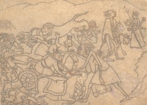 Kali präsentiert die Köpfe von Chanda und Munda an Durga... aus dem Devi Mahatmya... (ca. 1780) von Unbekannt