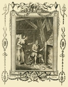 König Alfred in Verkleidung wird von der Frau des Viehhirten getadelt, weil er die Kuchen hat anbrennen lassen, um 878, 1783 von Unbekannt